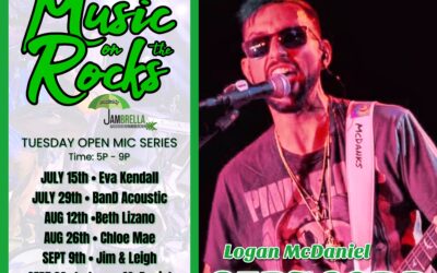 Music on the Rocks Tuesday Open Mic Series. All ages welcome. Rock on from 5:00 pm- 9:00 pm Sept 23rd. Featured Artist Logan McDaniel. Hosted by Jambrella