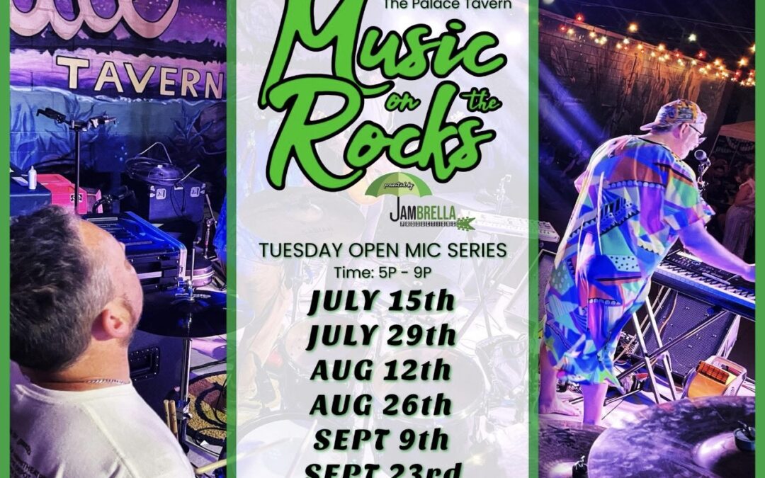 Music on the Rocks Tuesday Open Mic Series. All age welcome. Rock on from 5:00 pm- 9:00 pm.