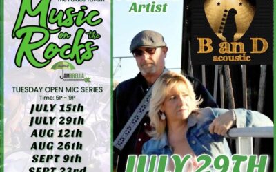 Music on the Rocks Tuesday Open Mic Series. All ages welcome. Rock on from 5:00 pm- 9:00 pm July 29th. Featured Artist B and D.  Hosted by Jambrella